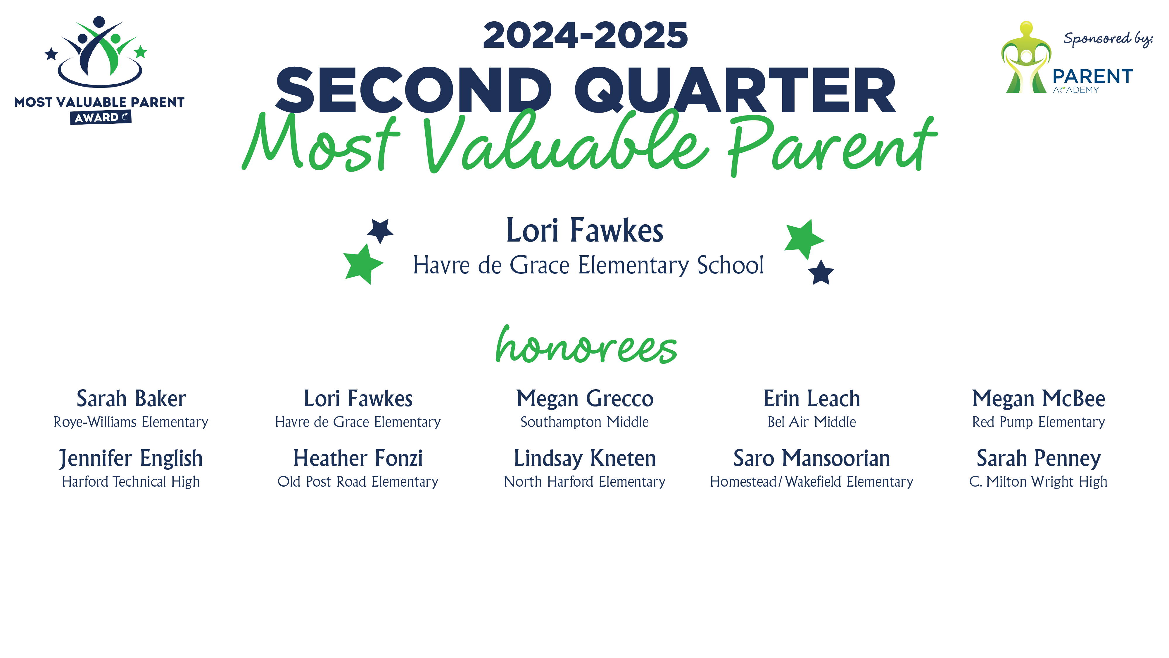 Most Valuable Parent Honorees - Quarter 2 2024-25