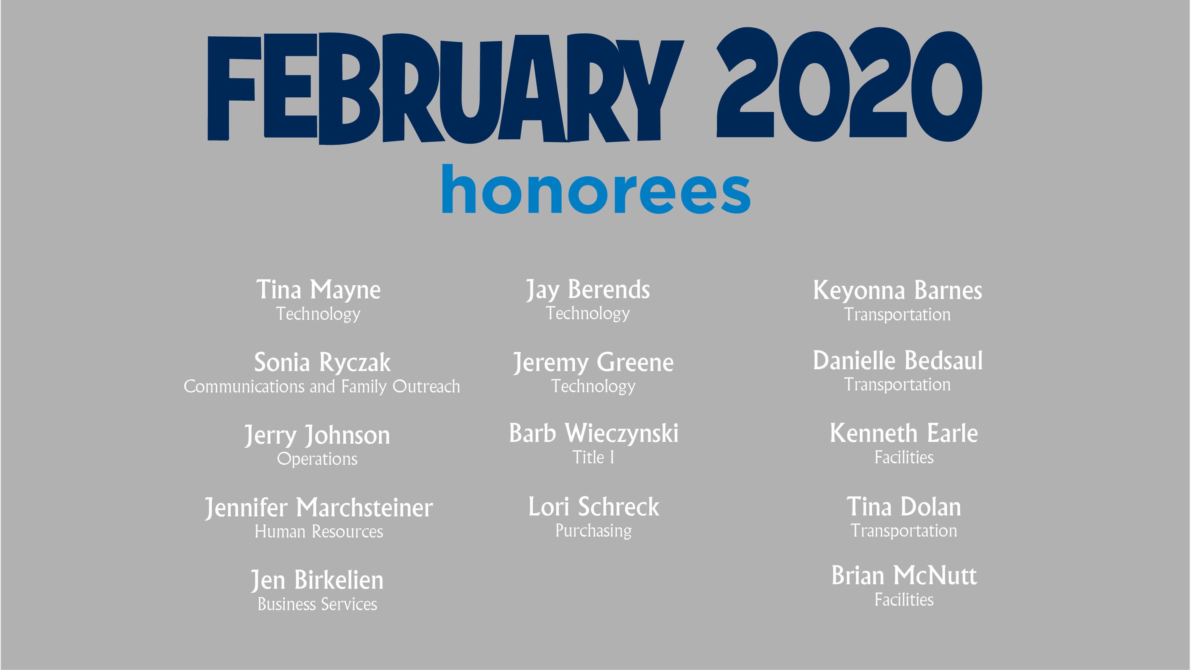 HCPS Bowtie Breakfast Honorees - February 2020