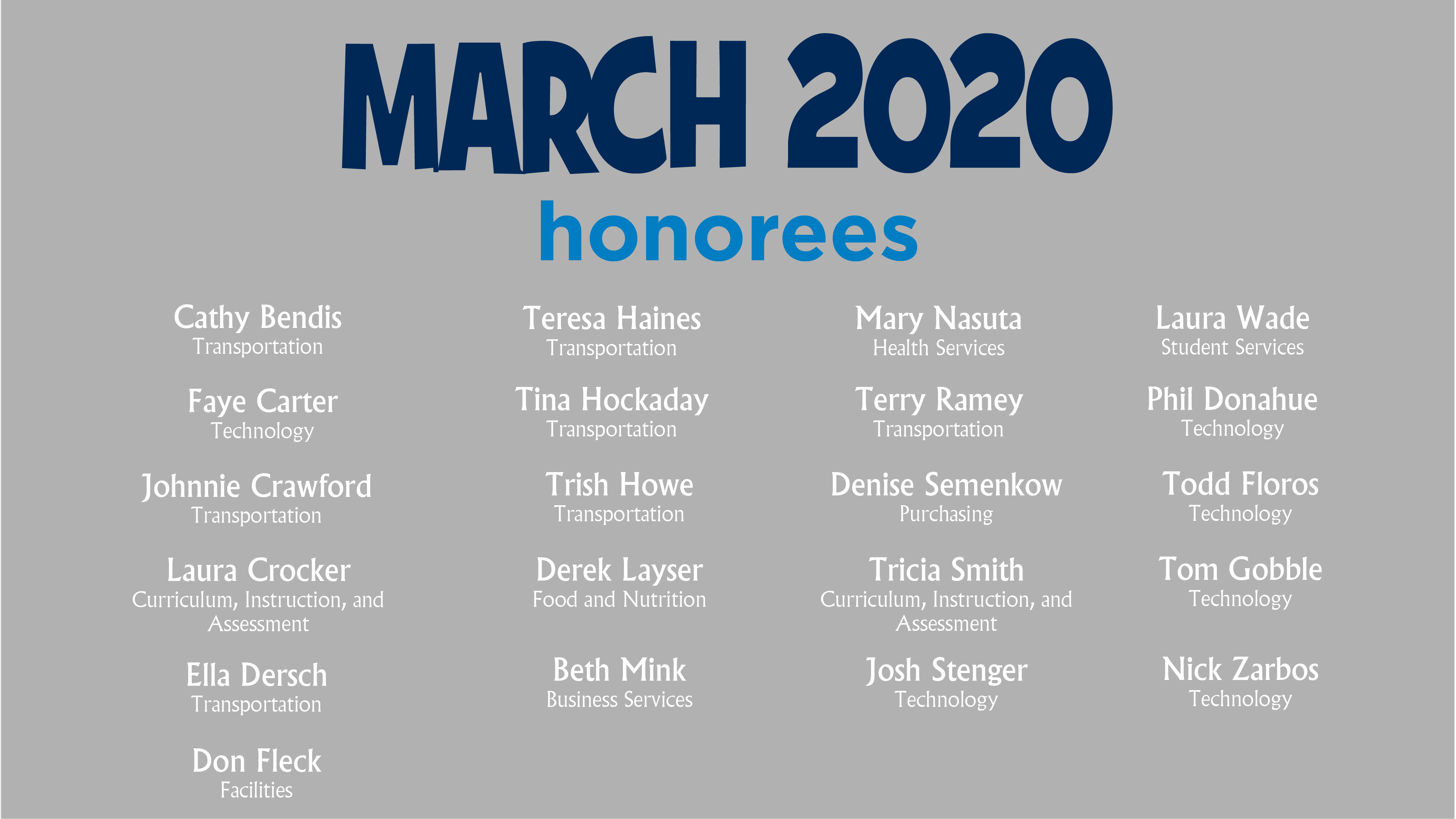 HCPS Bowtie Breakfast Honorees - March 2020
