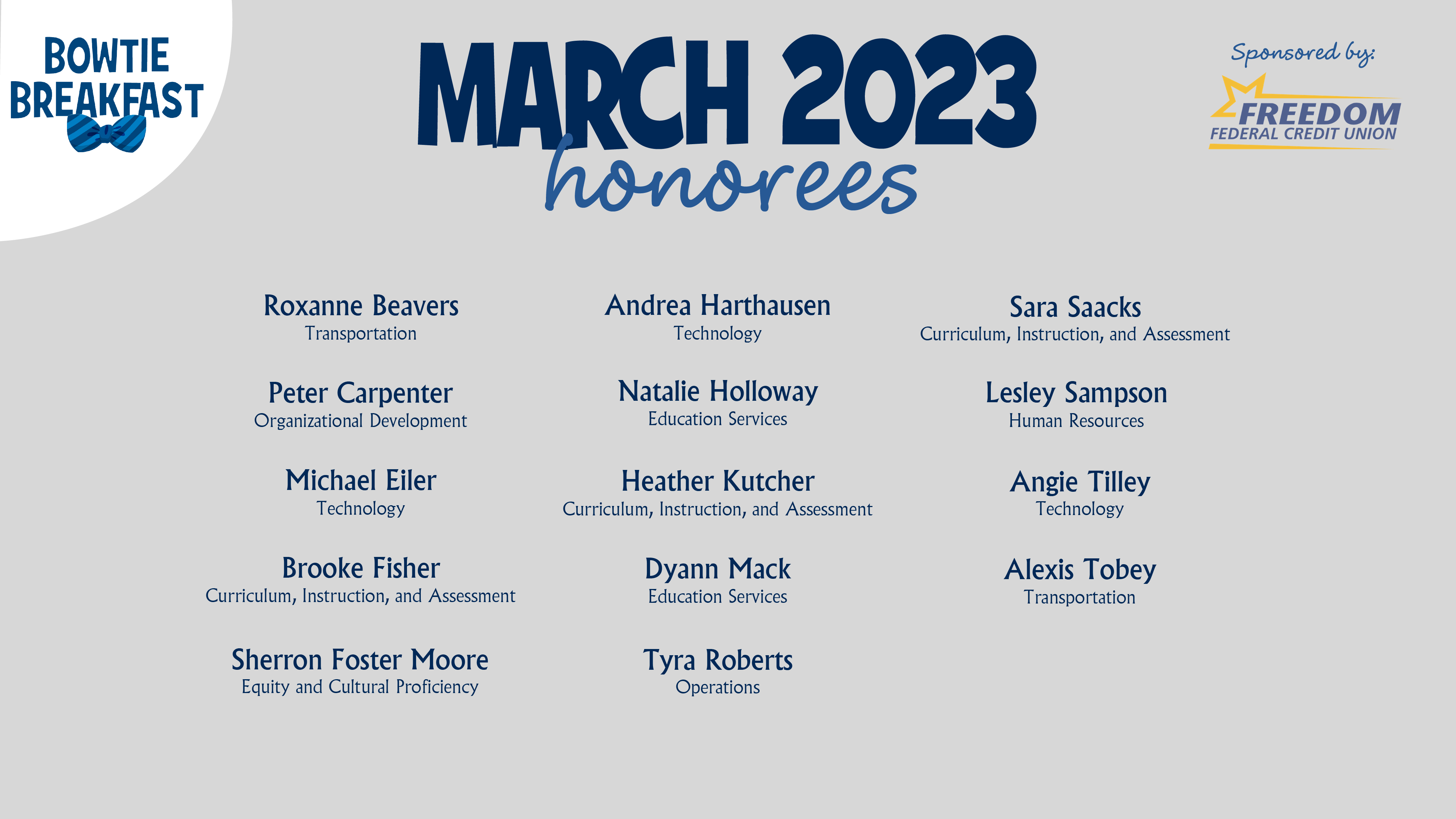 HCPS Bowtie Breakfast Honorees - March 2023