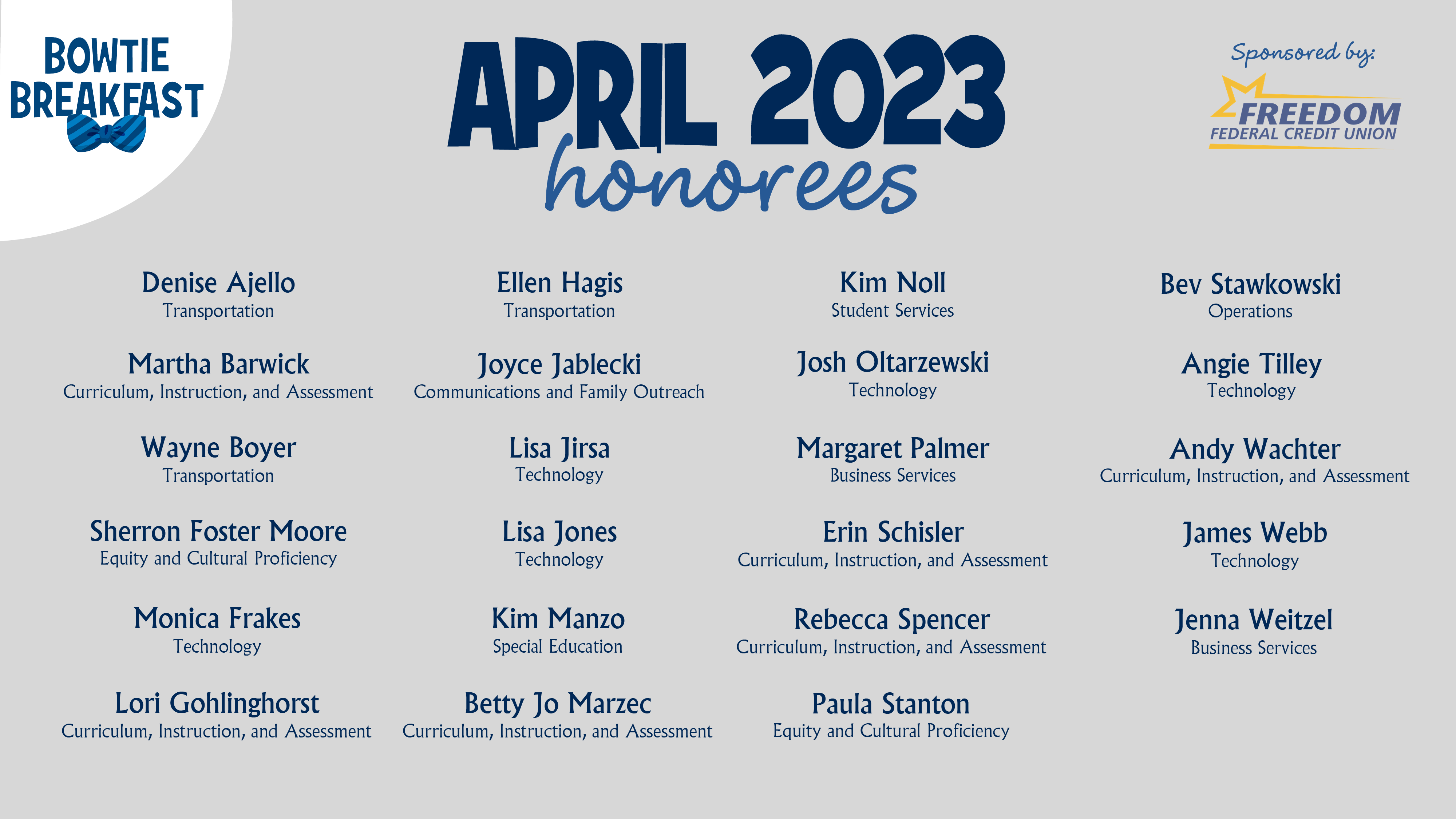 HCPS Bowtie Breakfast Honorees - April 2023