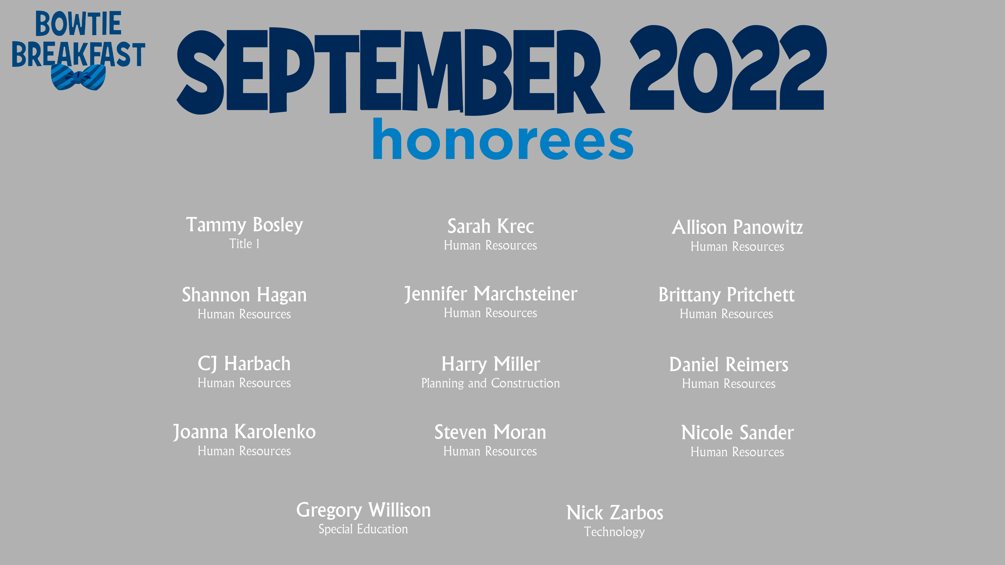 HCPS Bowtie Breakfast Honorees - September 2022