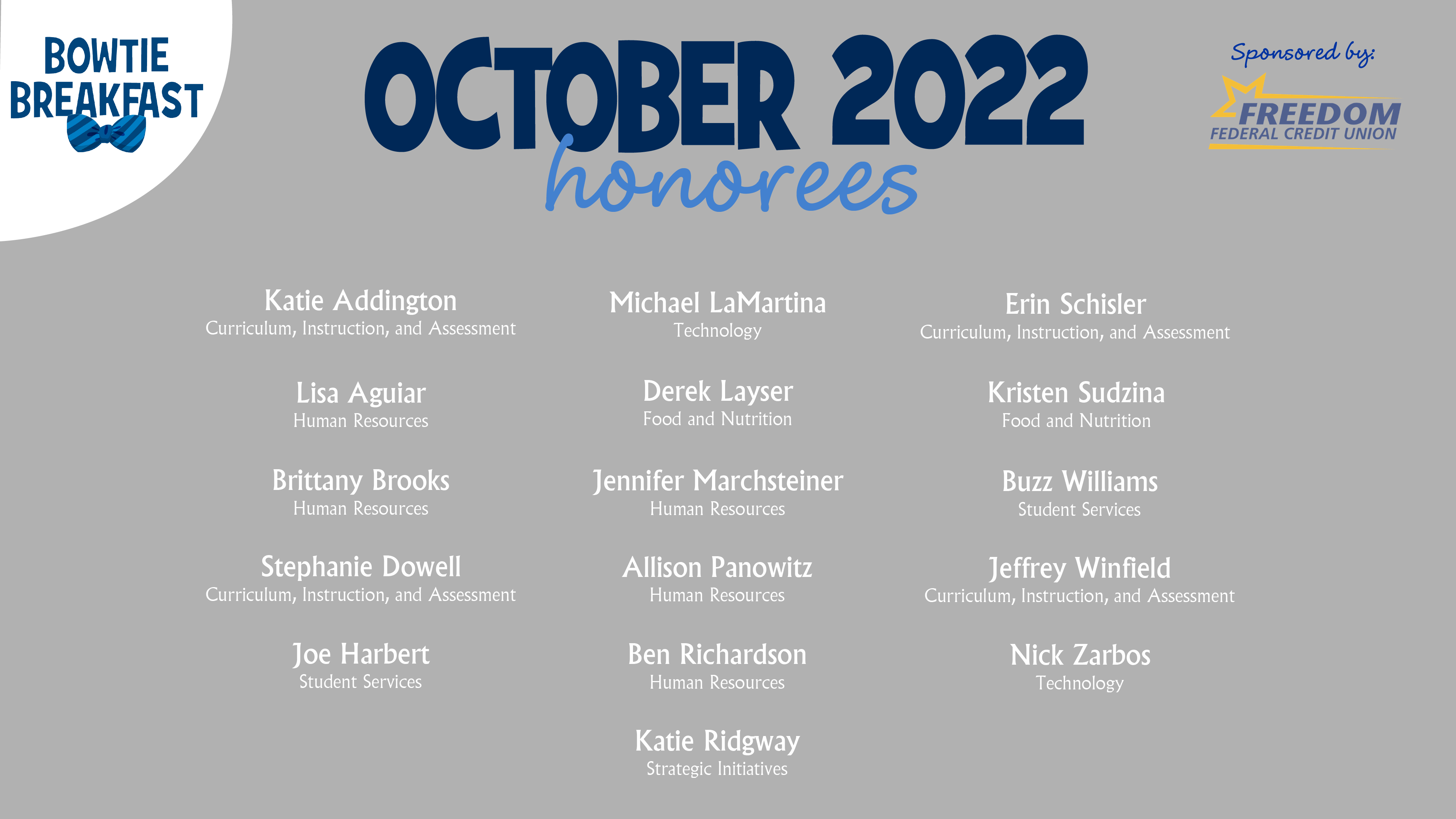 HCPS Bowtie Breakfast Honorees - October 2022