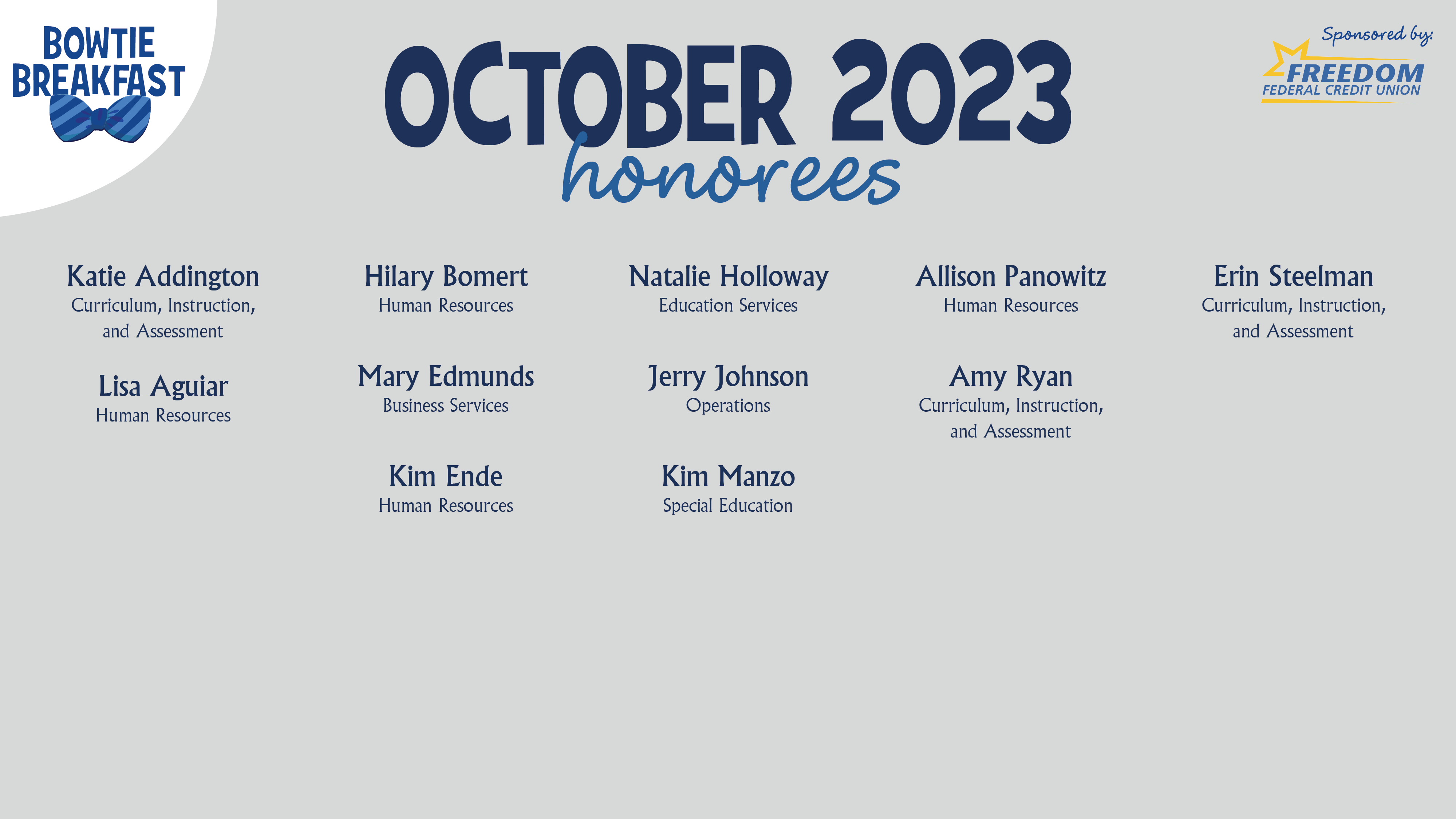 HCPS Bowtie Breakfast Honorees - October 2023