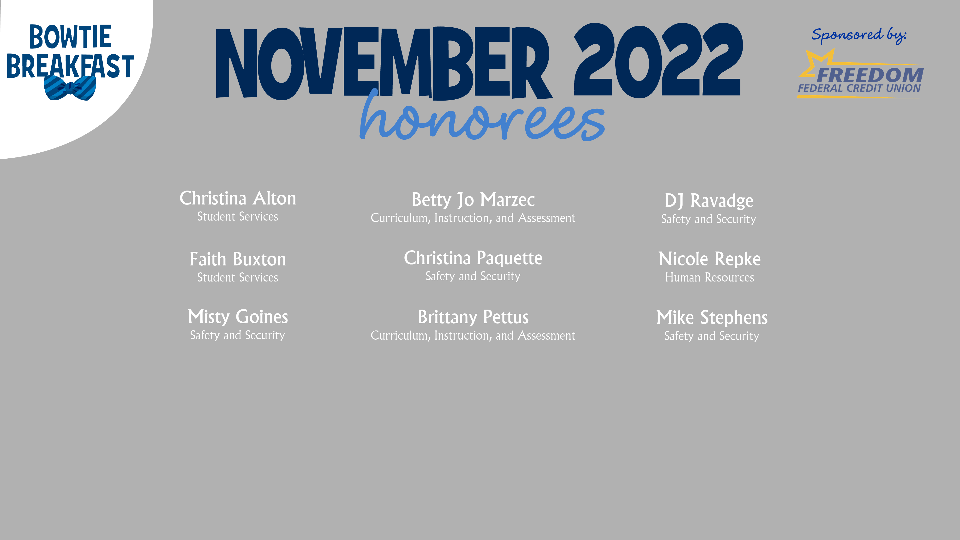 HCPS Bowtie Breakfast Honorees - November 2022