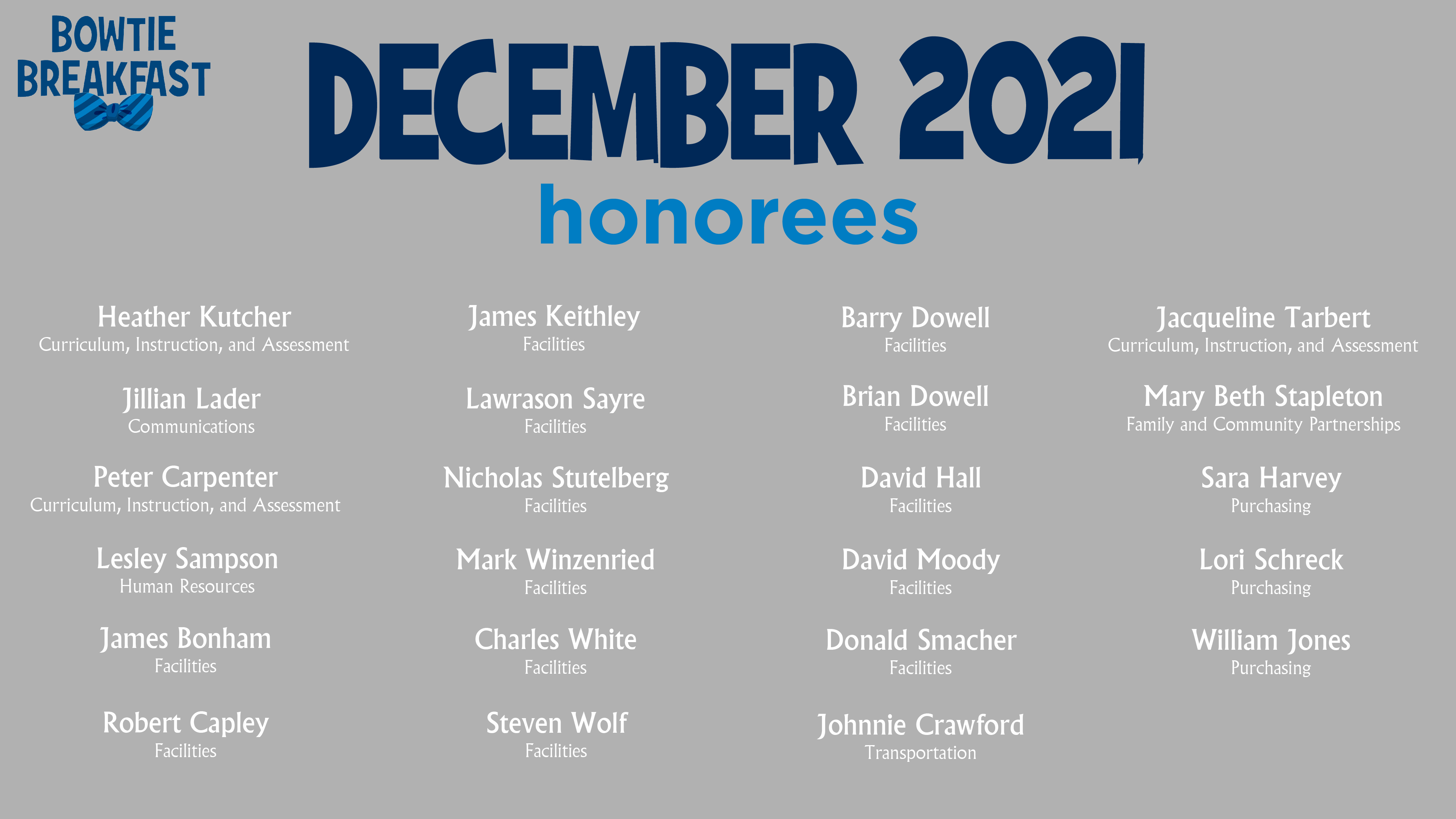 HCPS Bowtie Breakfast Honorees - December 2021