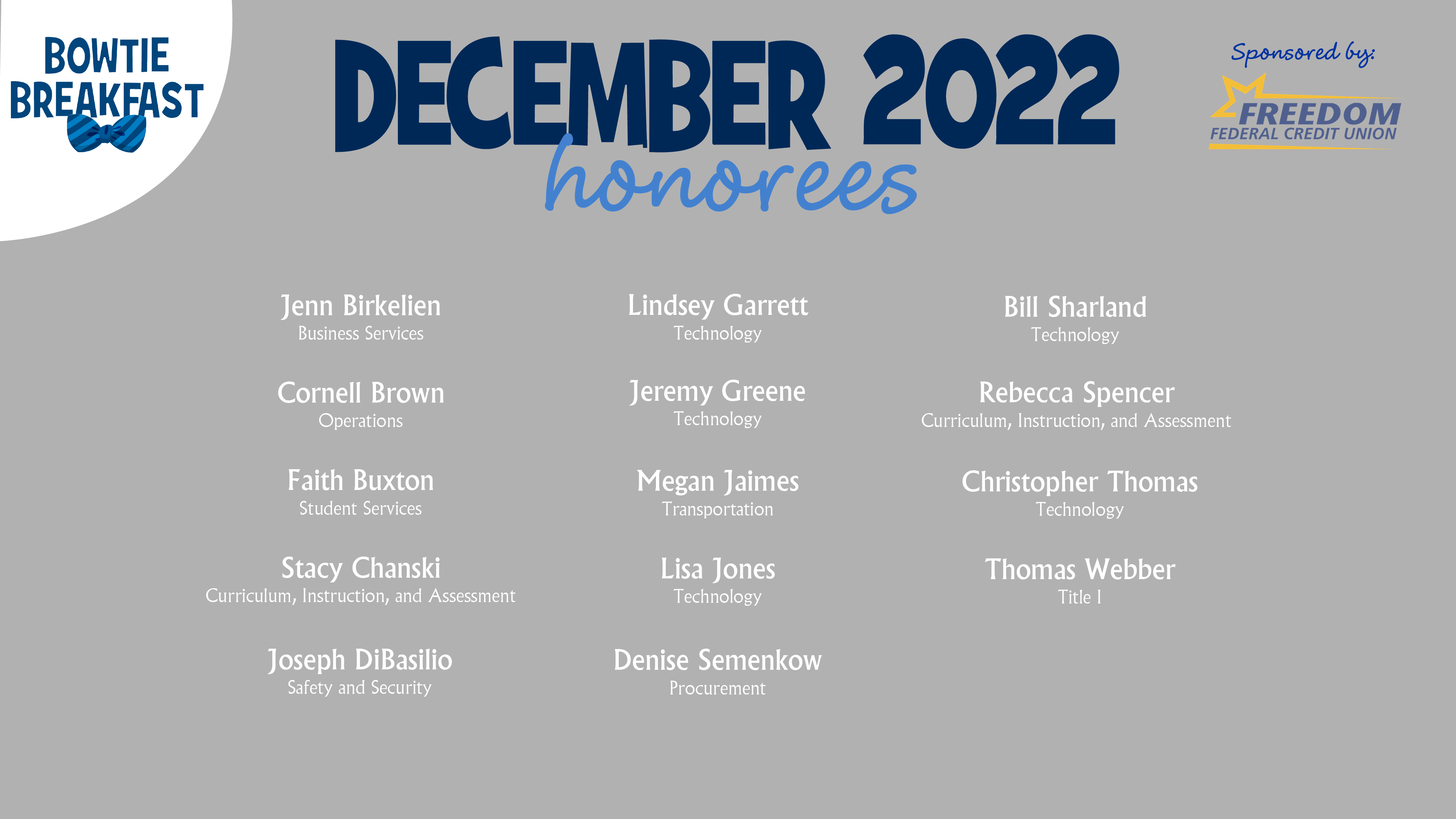 HCPS Bowtie Breakfast Honorees - December 2022