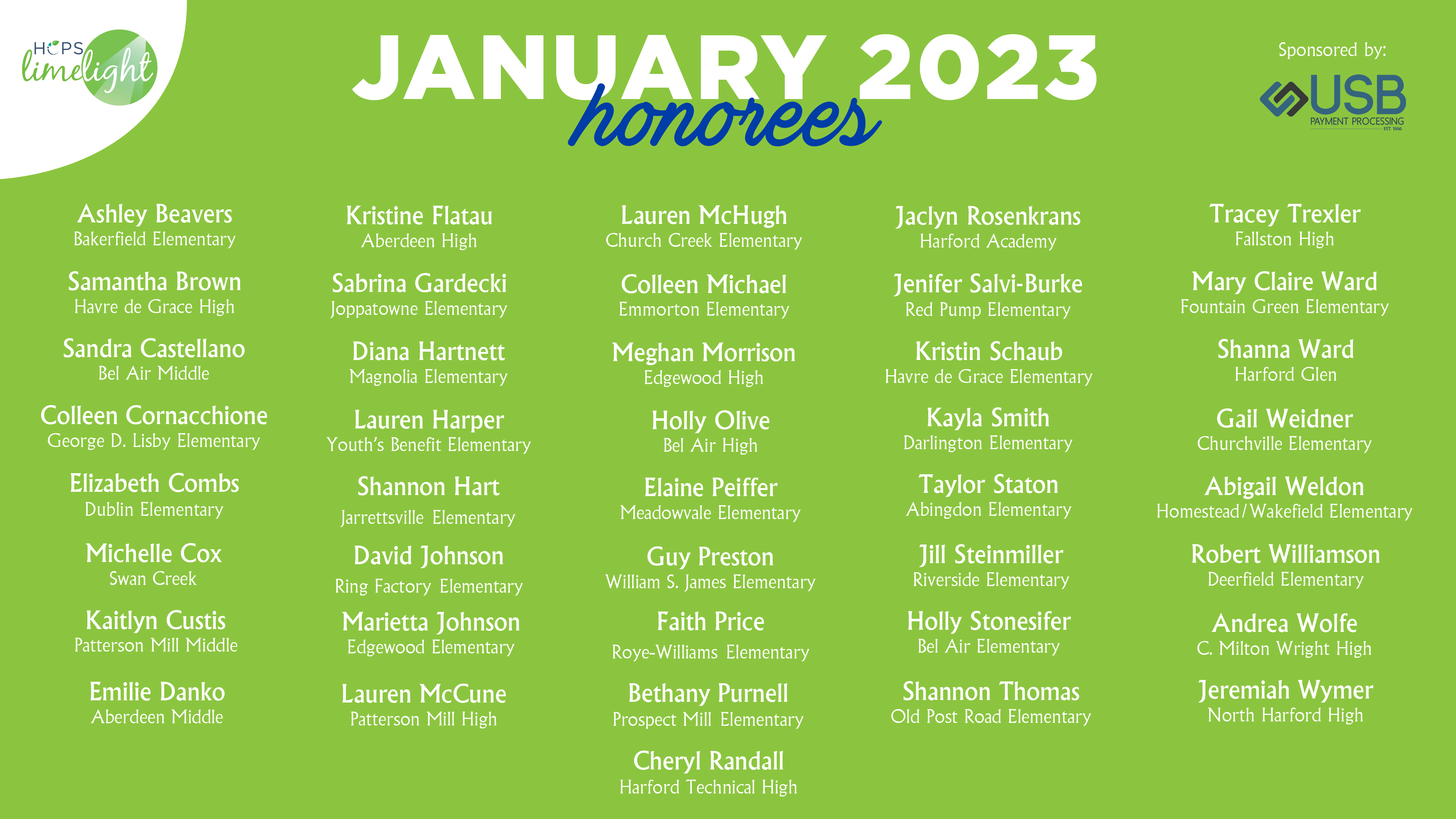 HCPS Limelight Honorees - January 2023
