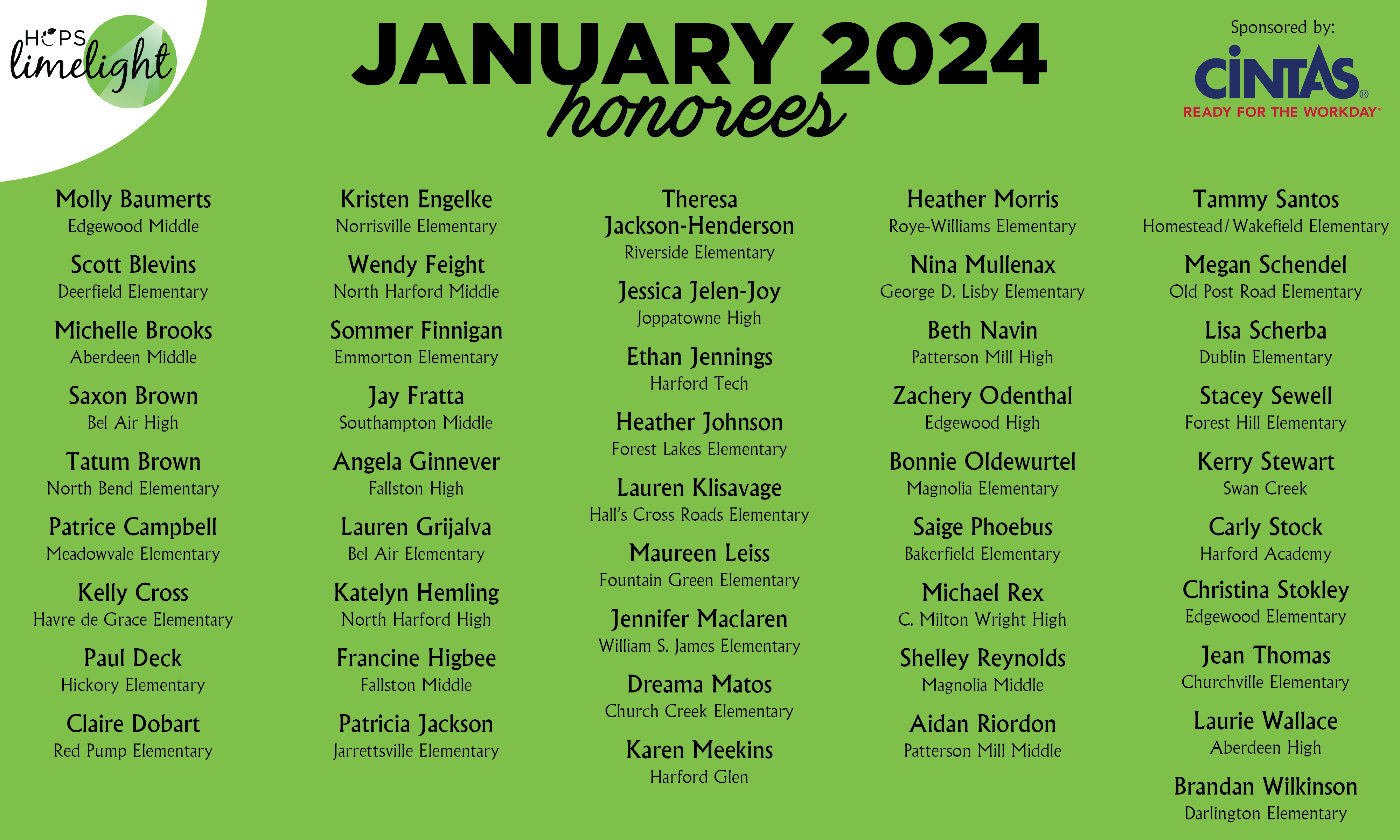 HCPS Limelight Honorees - January 2024