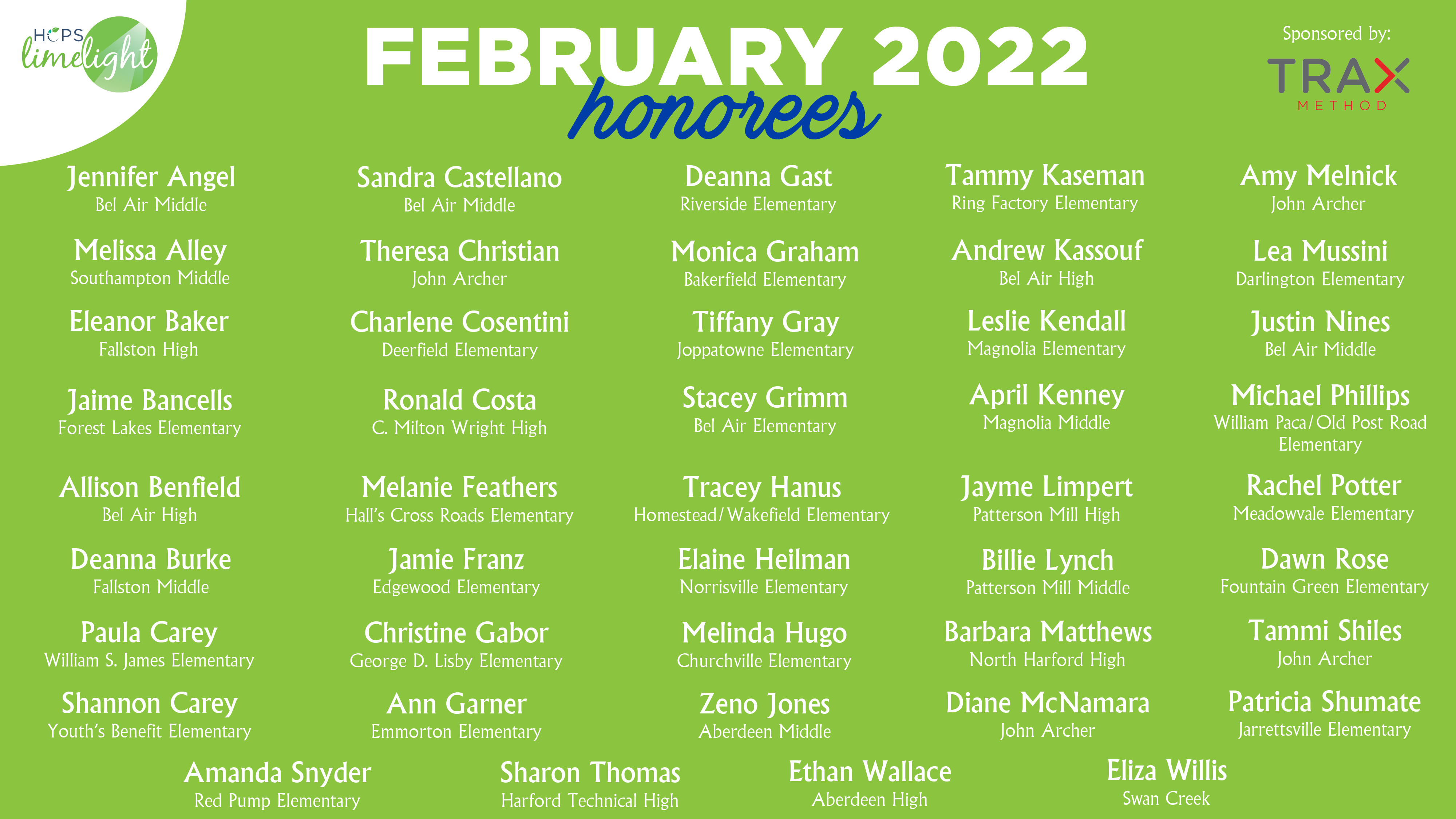 HCPS Limelight Honorees - Feb 2022