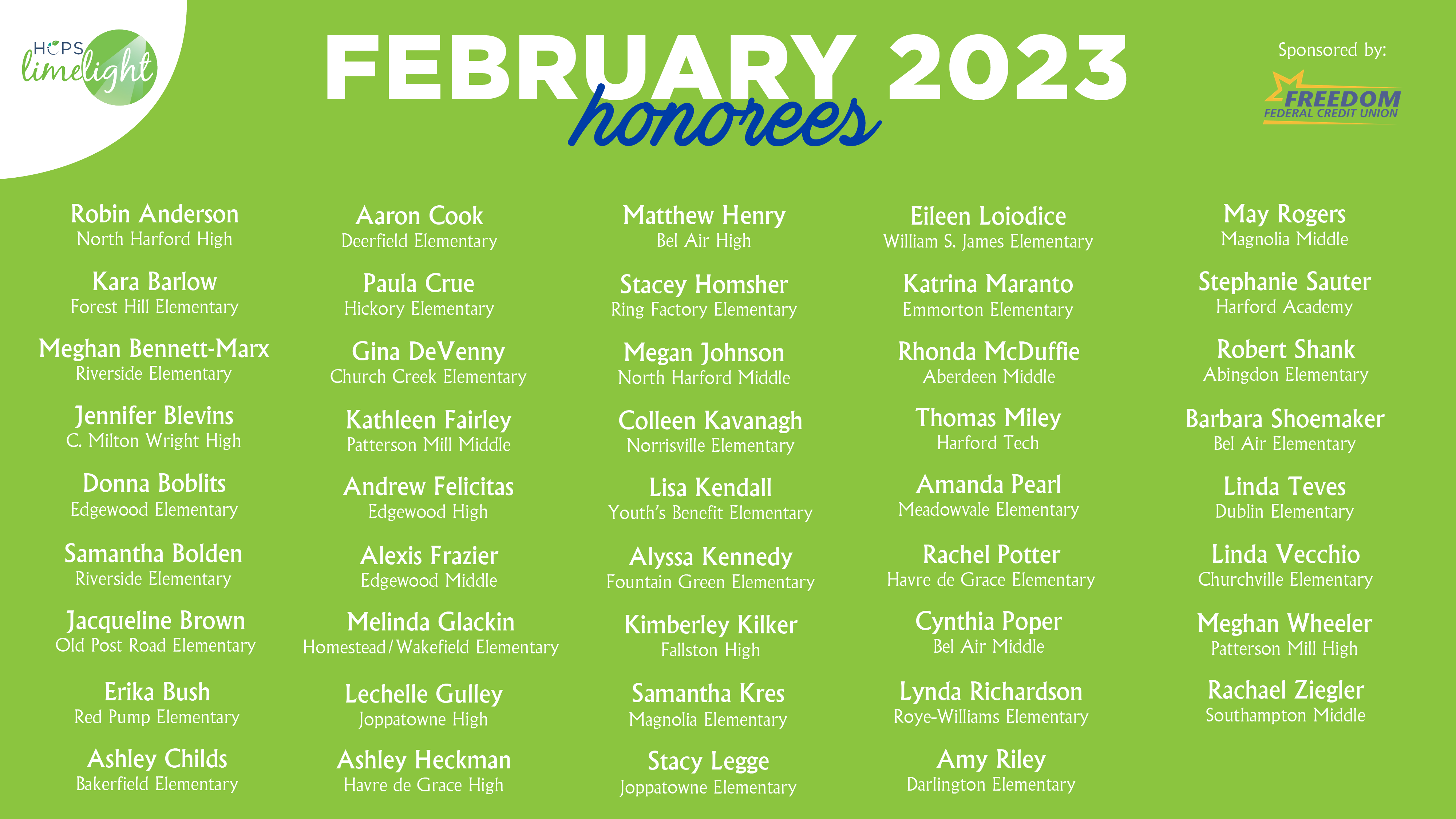 HCPS Limelight Honorees - February 2023