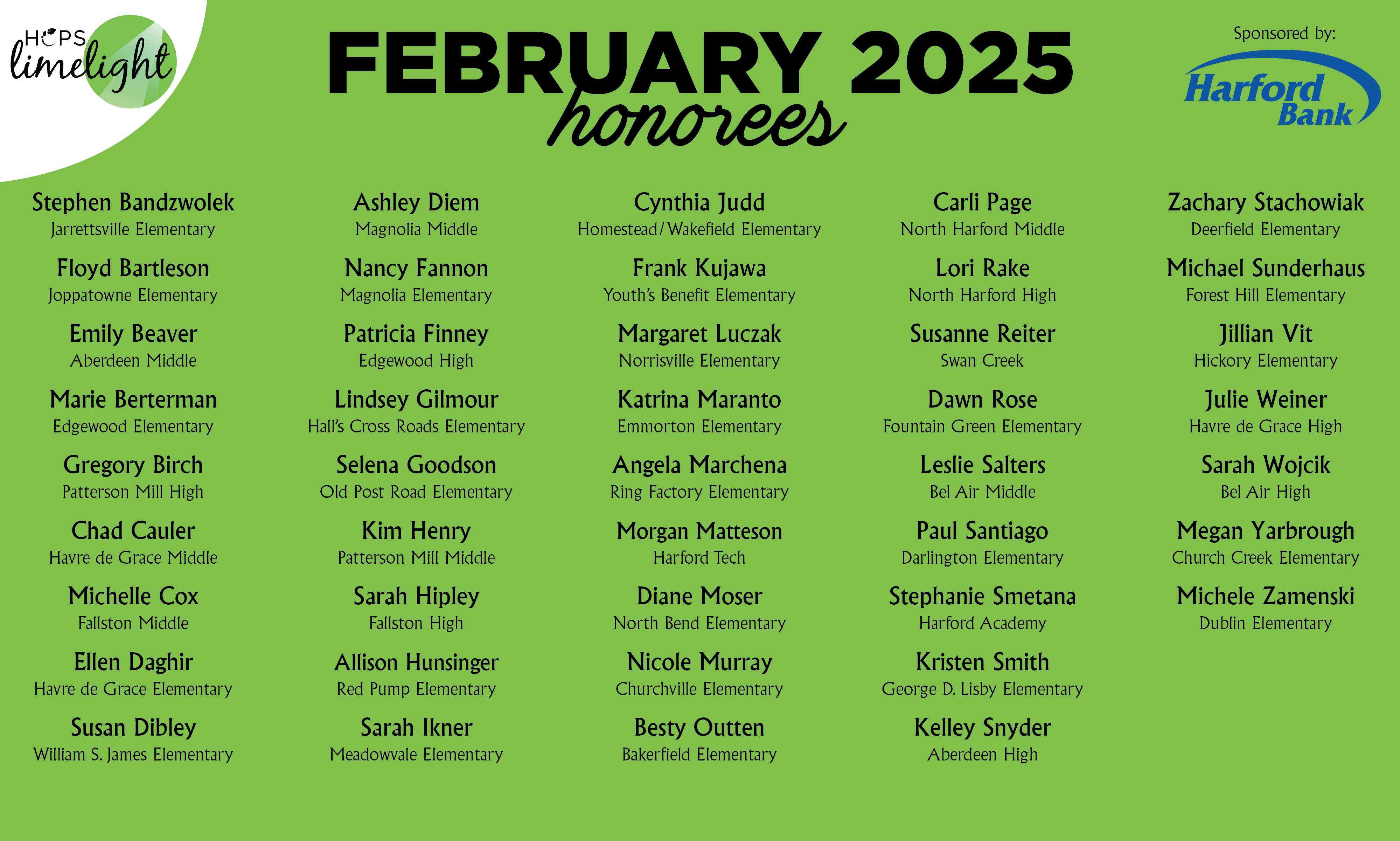 HCPS Limelight Honorees - February 2025