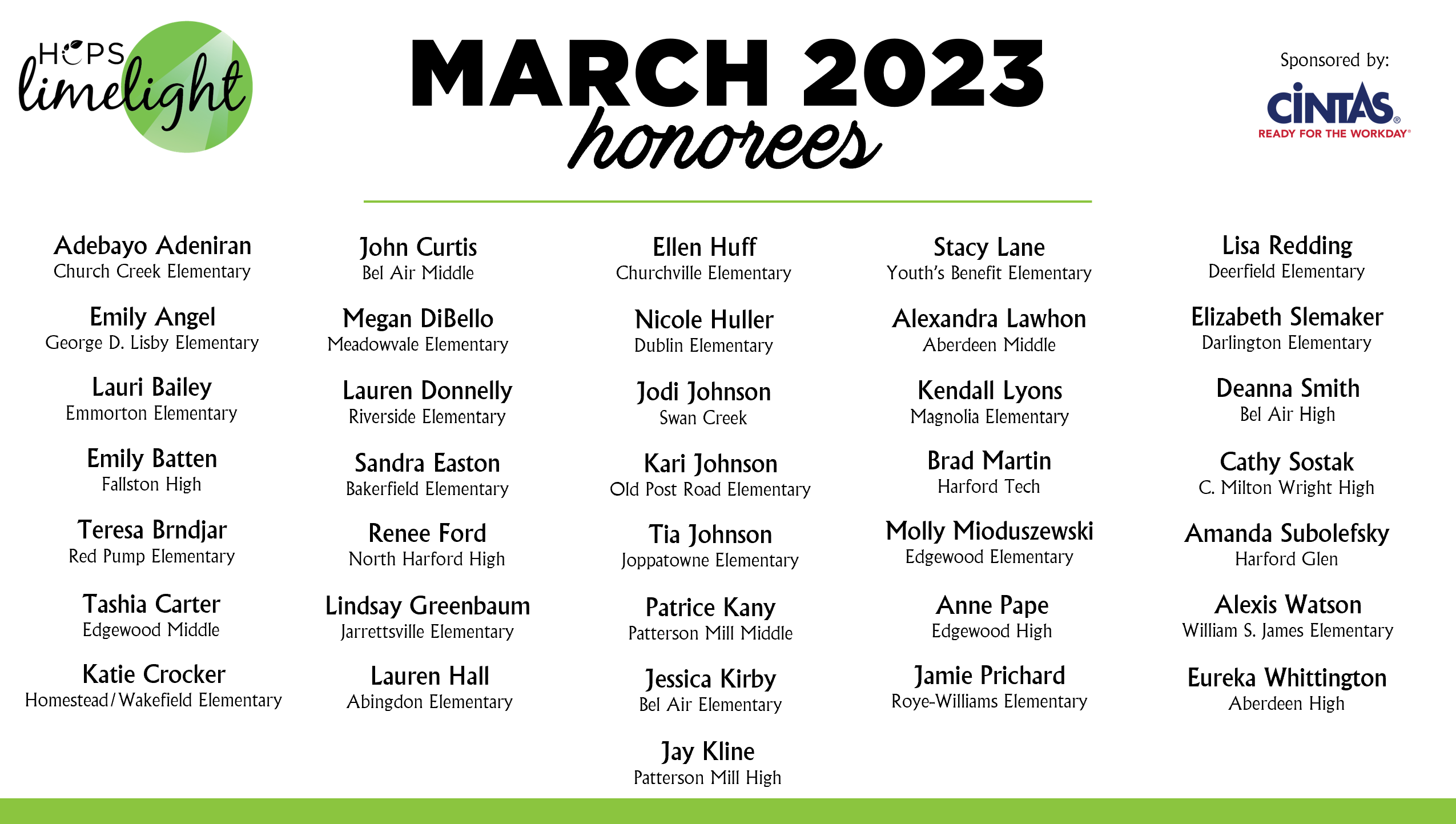 HCPS Limelight Honorees - March 2023