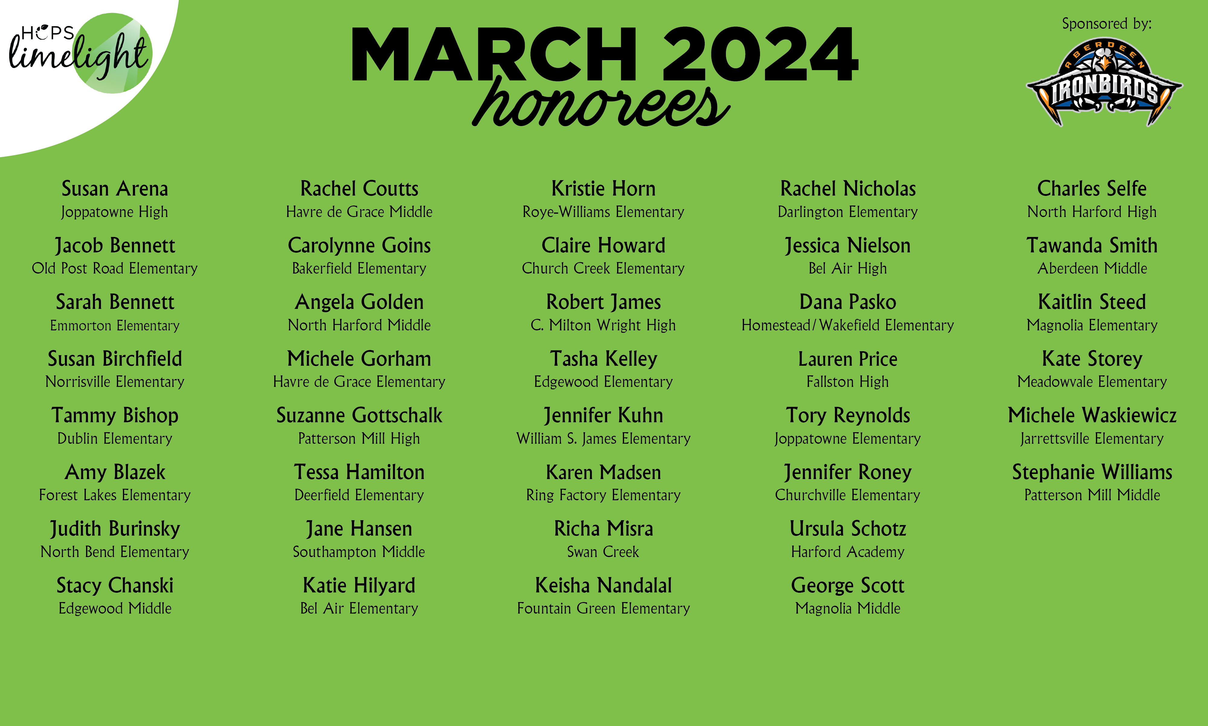 HCPS Limelight Honorees - March 2024