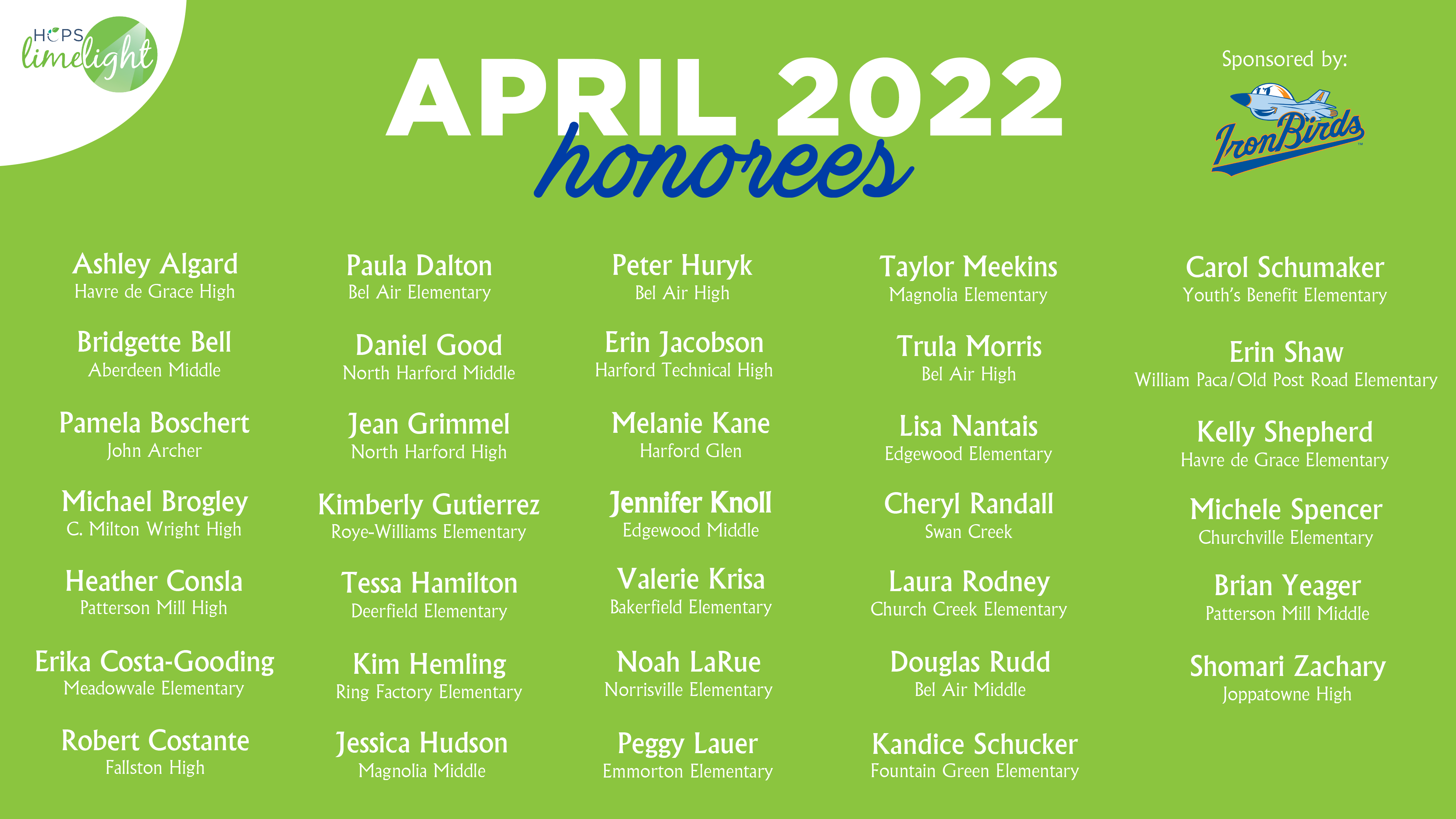 HCPS Limelight Honorees - April 2022