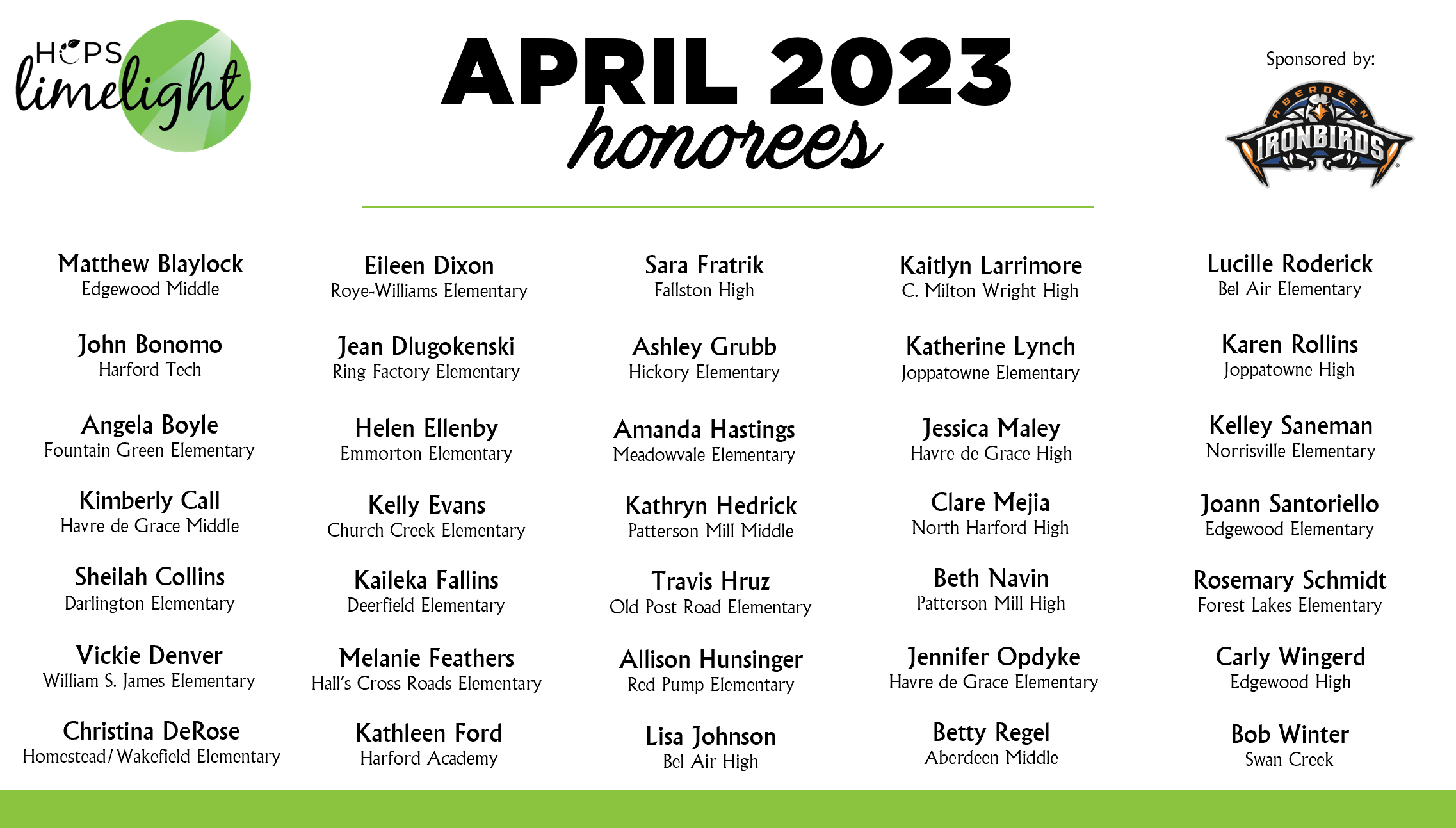 HCPS Limelight Honorees - April 2023