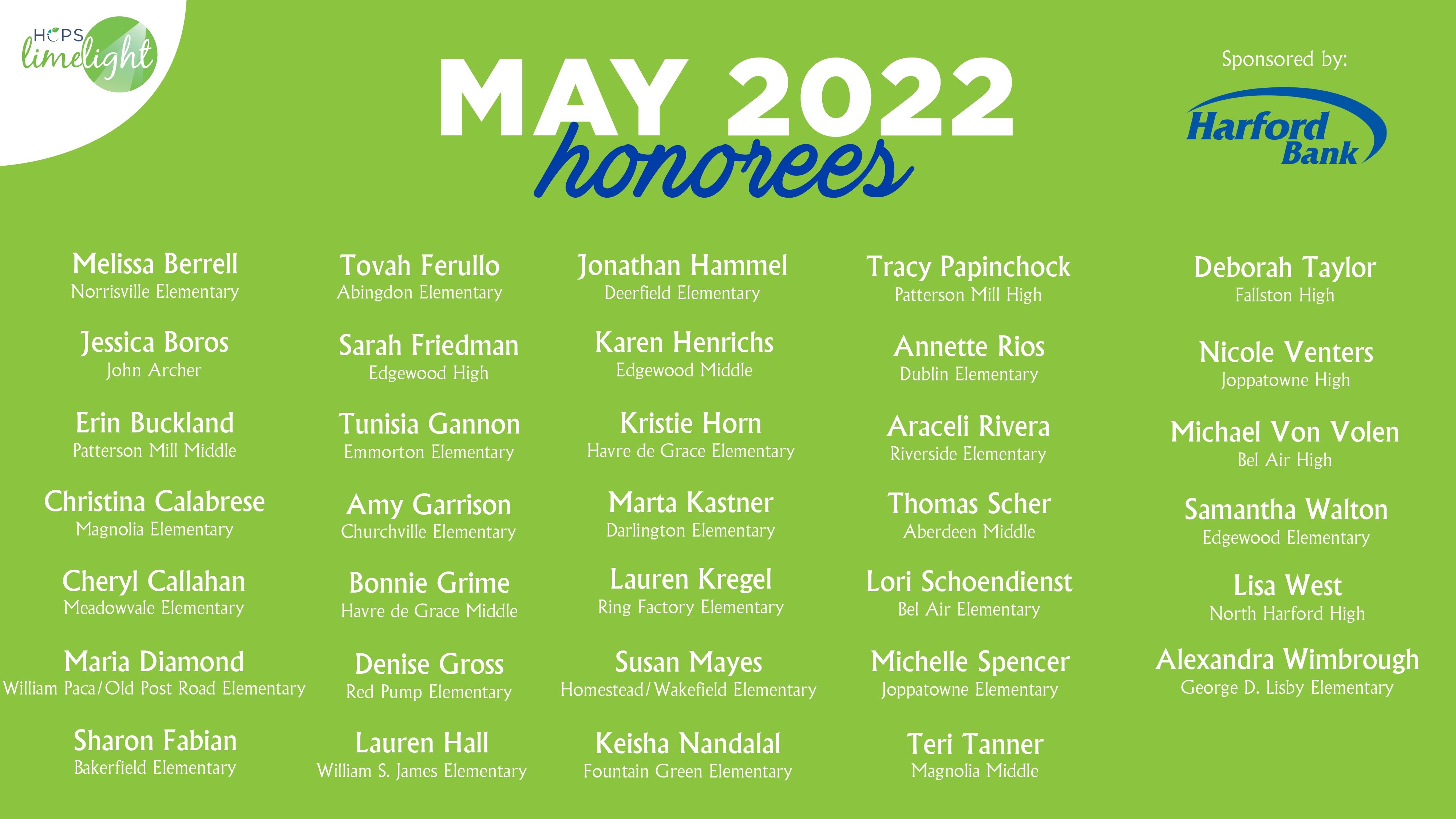 HCPS Limelight Honorees - May 2022