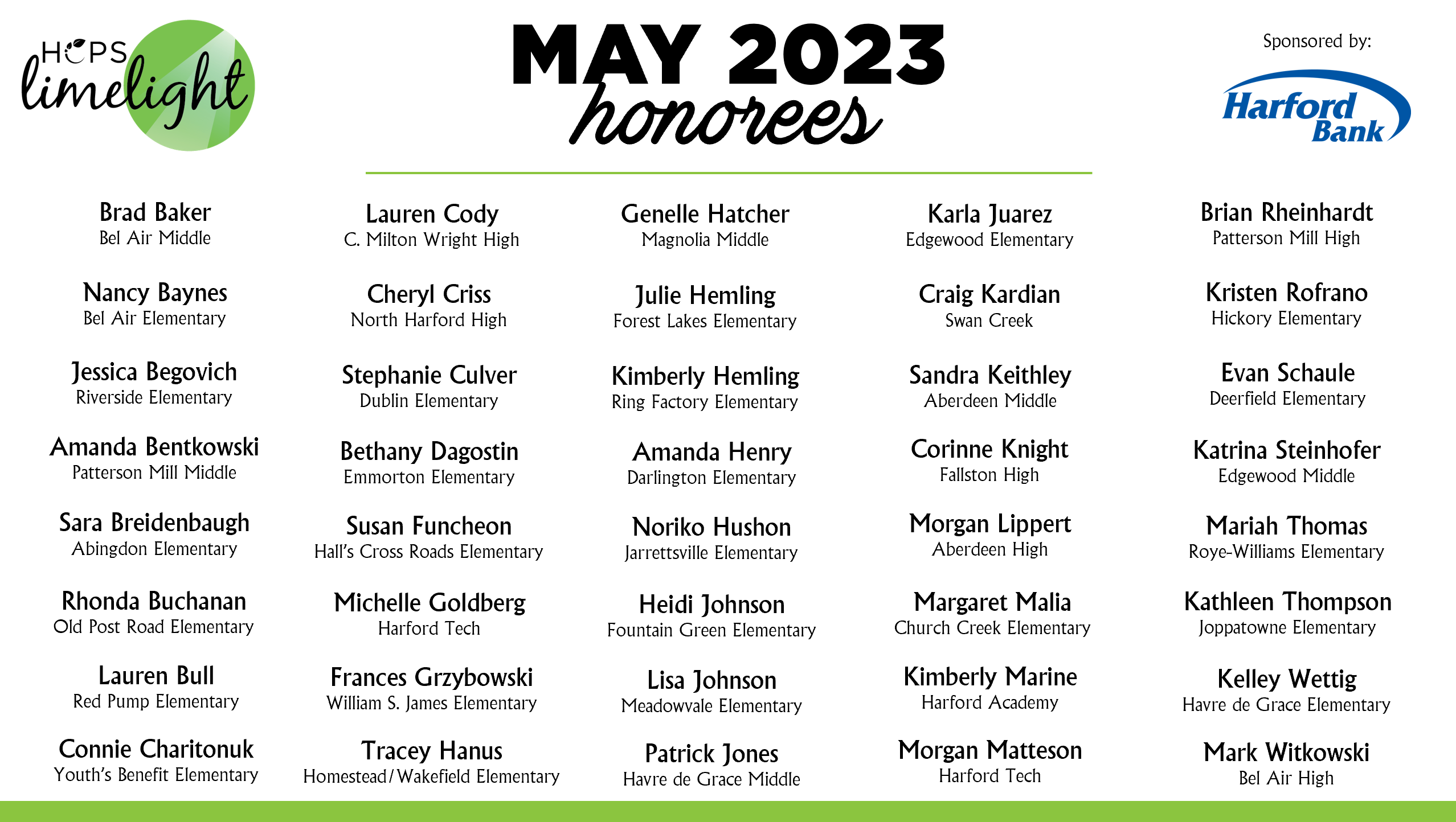 HCPS Limelight Honorees - May 2023