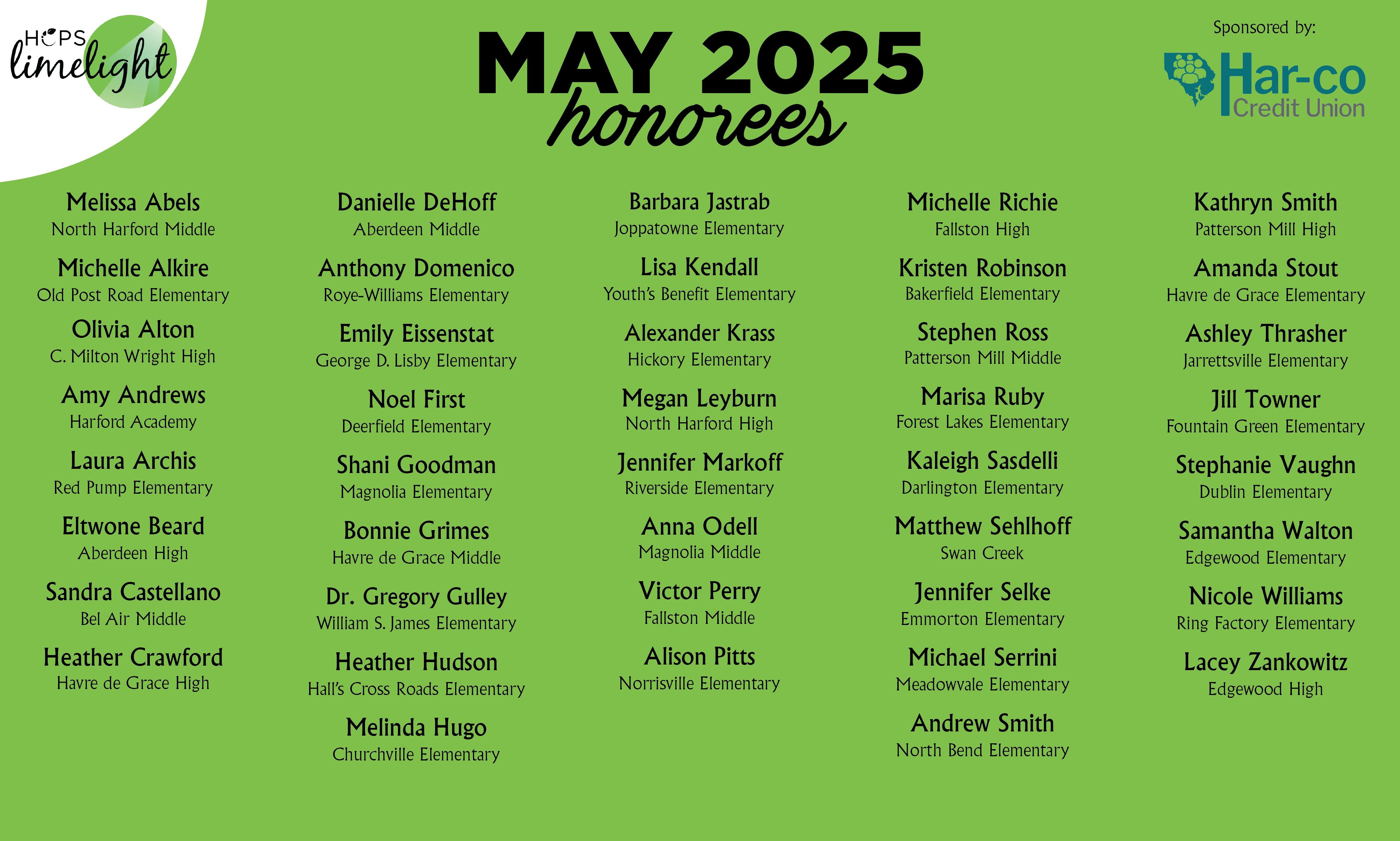 HCPS Limelight Honorees - May 2025