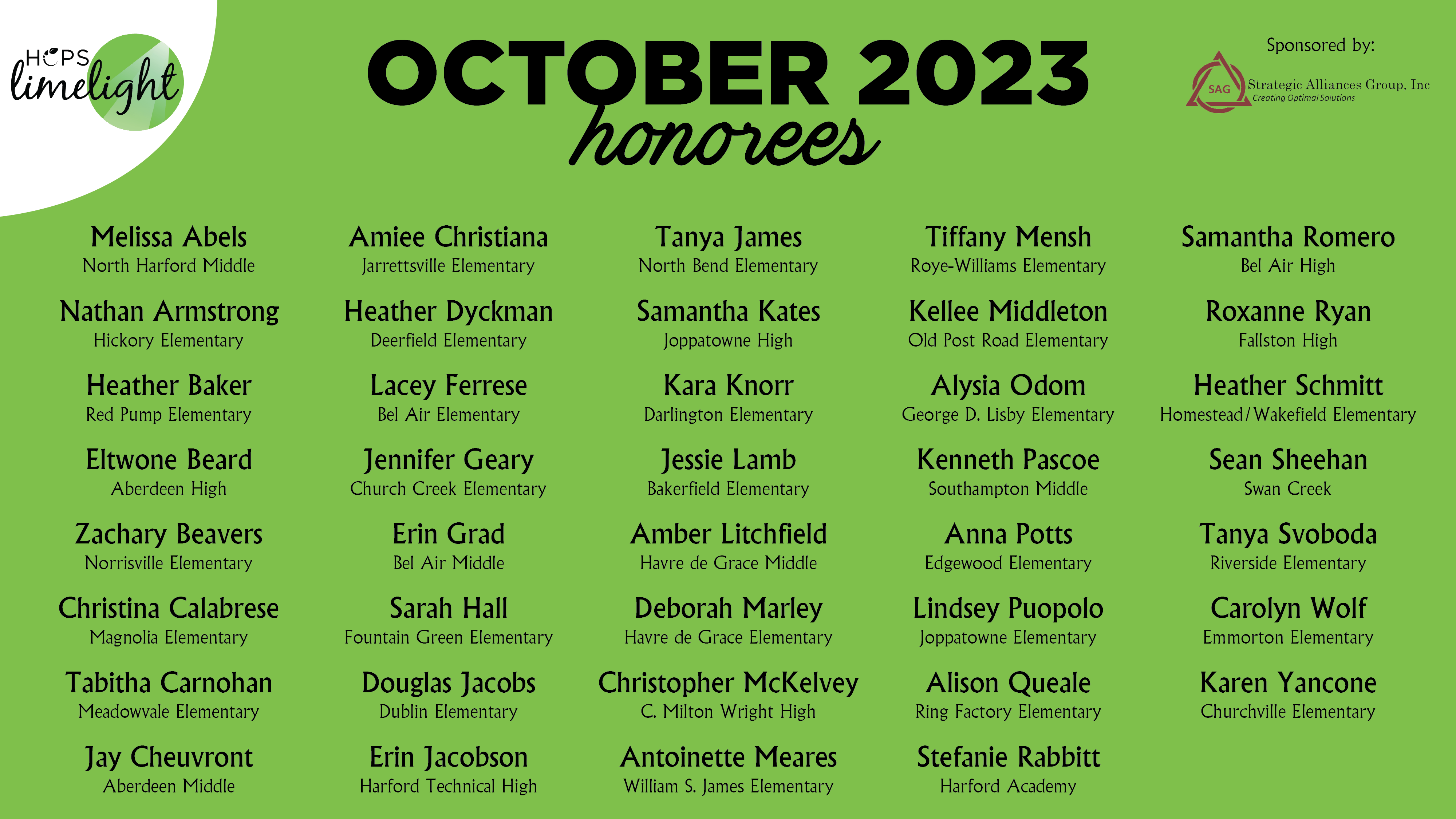 HCPS Limelight Honorees - October 2023