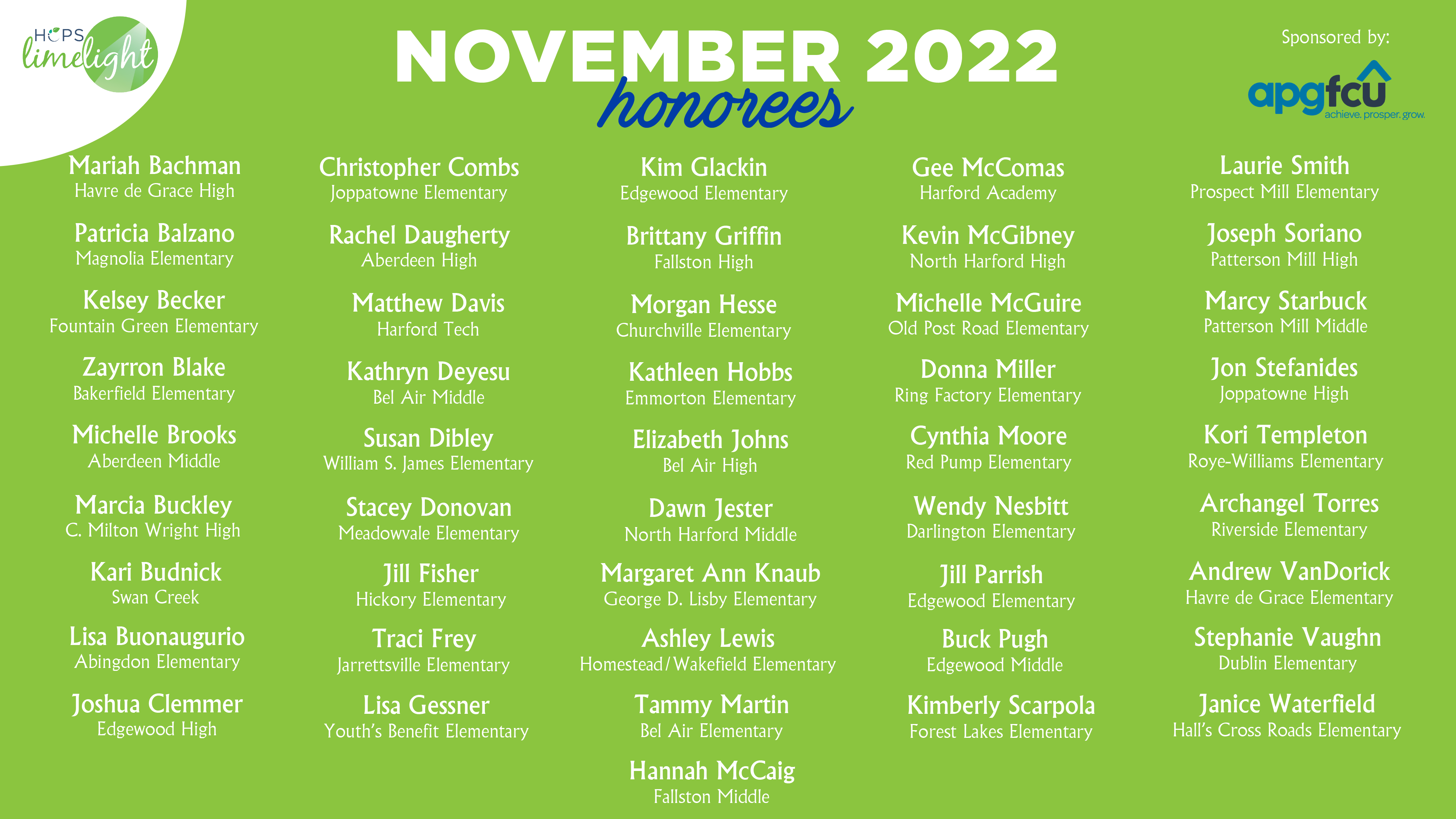 HCPS Limelight Honorees - November 2022