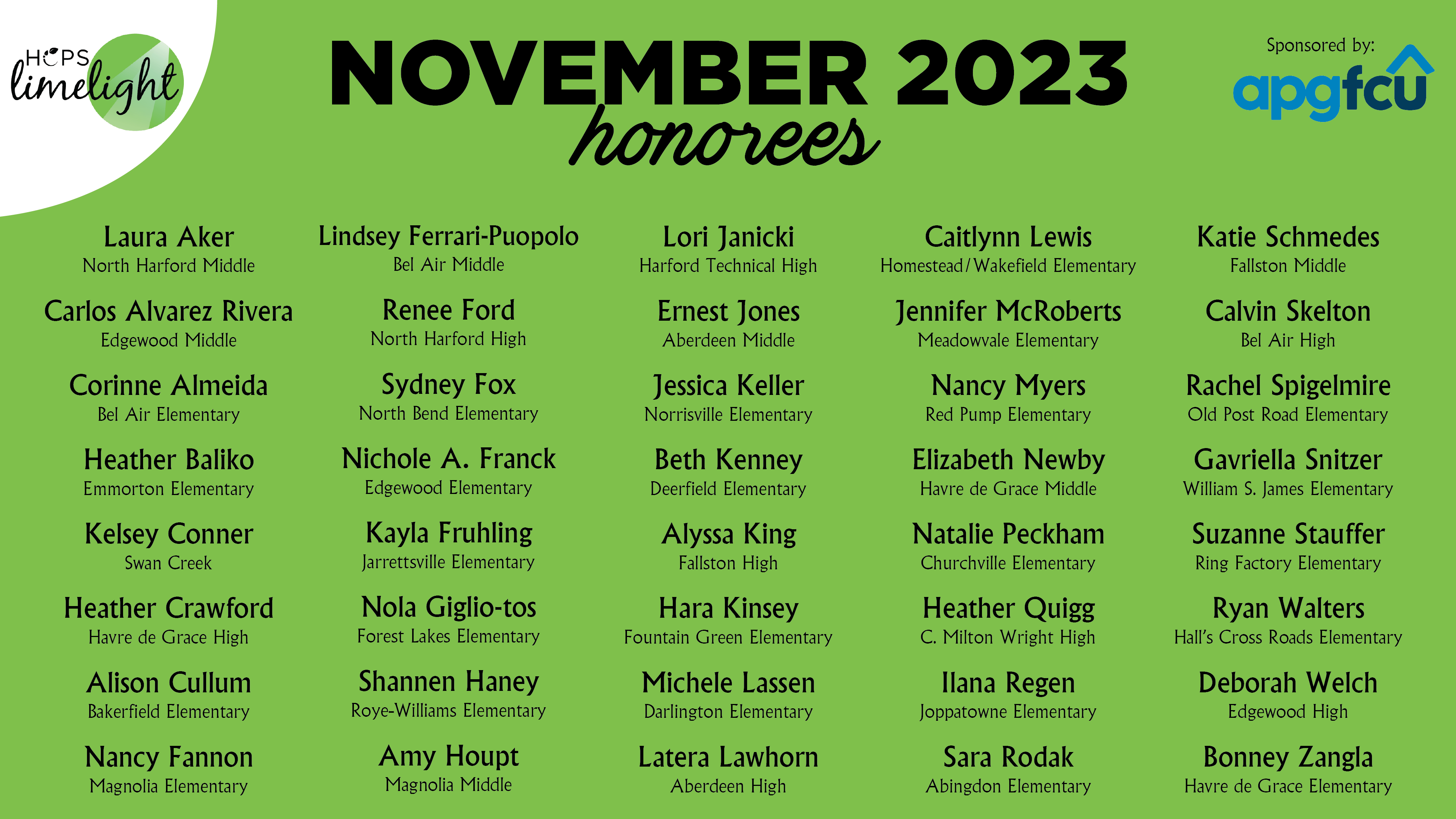 HCPS Limelight Honorees - October 2023