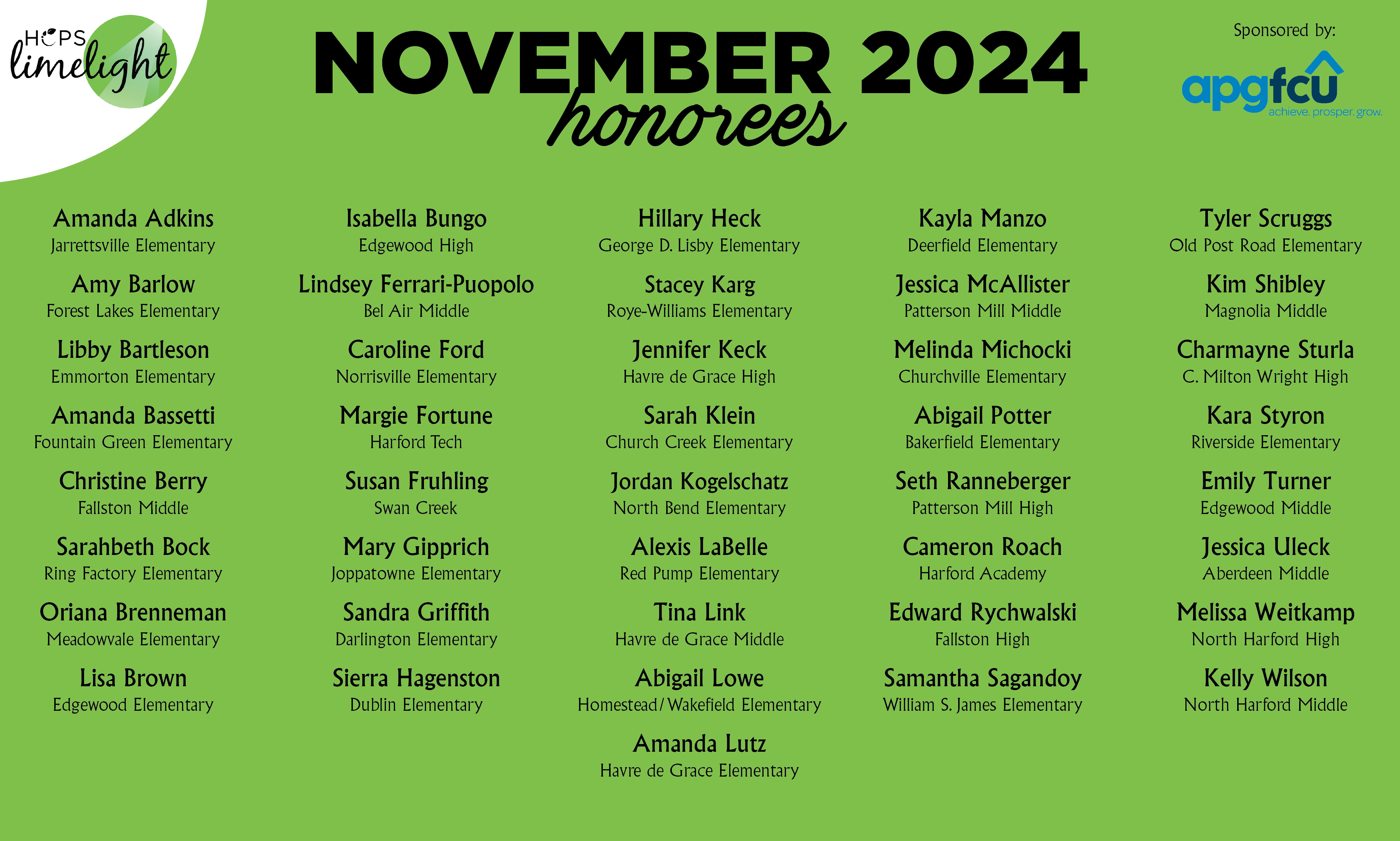 HCPS Limelight Honorees - November 2024