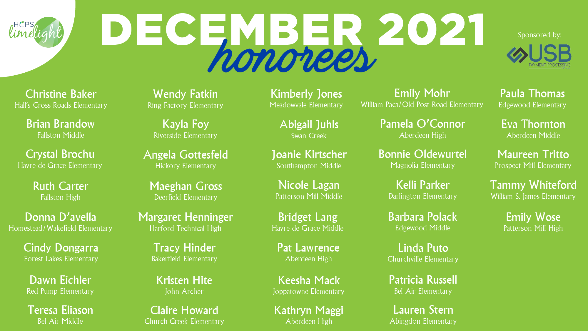 HCPS Limelight Honorees - Dec 2021