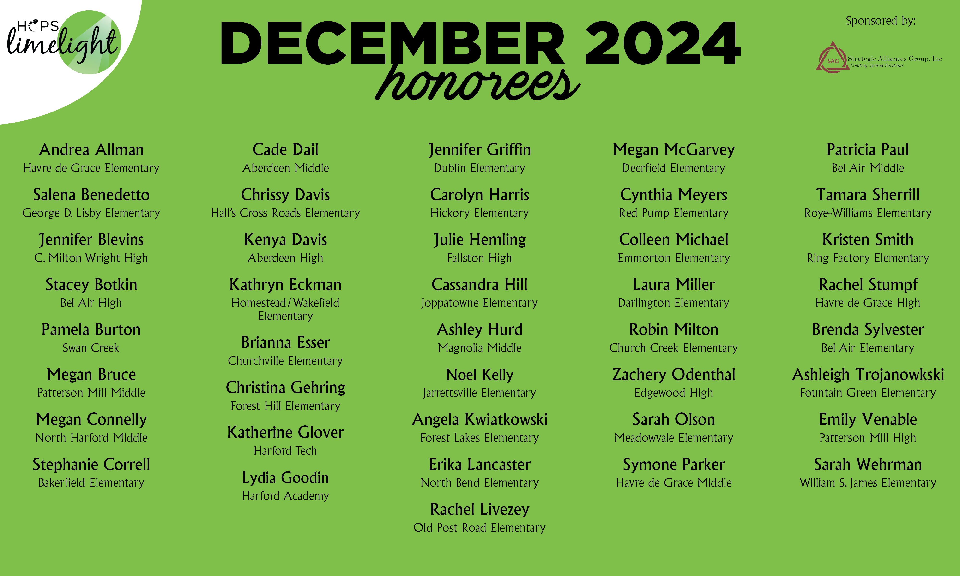 HCPS Limelight Honorees - December 2024