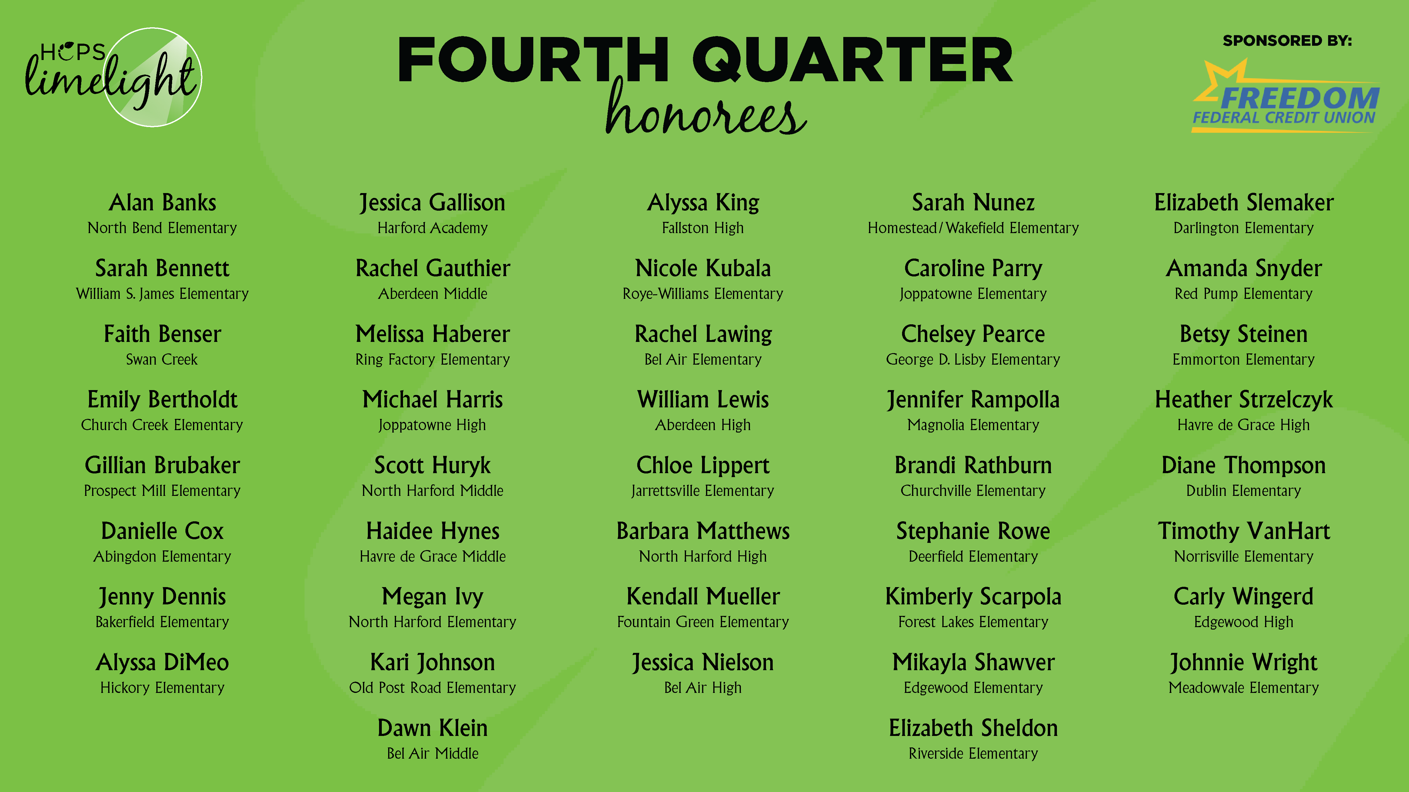 HCPS Limelight Honorees - Fourth Quarter 2025-2026