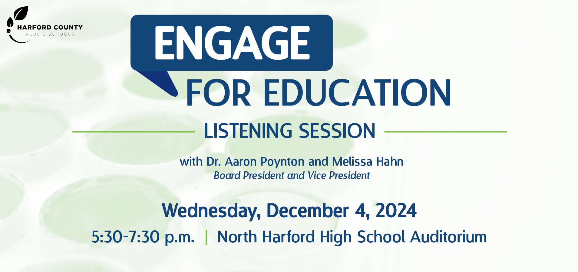 Engage for Education listening sessions with Dr. Aaron Poynton and Melissa Hahn