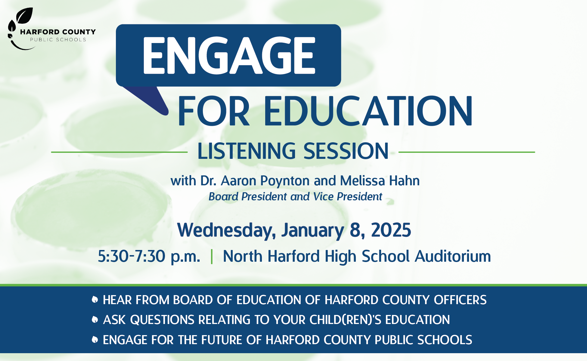 Engage for Education listening sessions with Dr. Aaron Poynton and Melissa Hahn